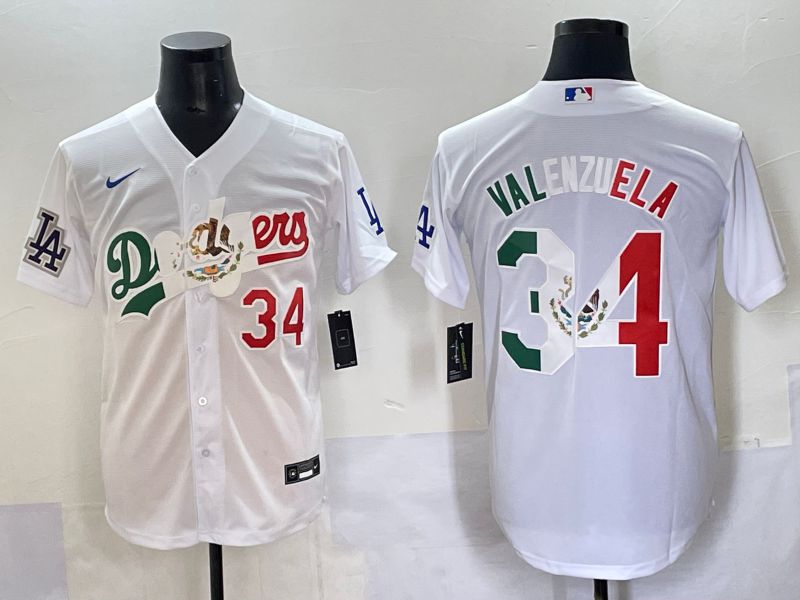 Men 2025 Los Angeles Dodgers 34 Valenzuela White Nike MLB Jersey style 7035
